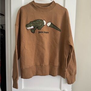 Palm Angels Brown Crewneck Sweatshirt with Crocodile Patch